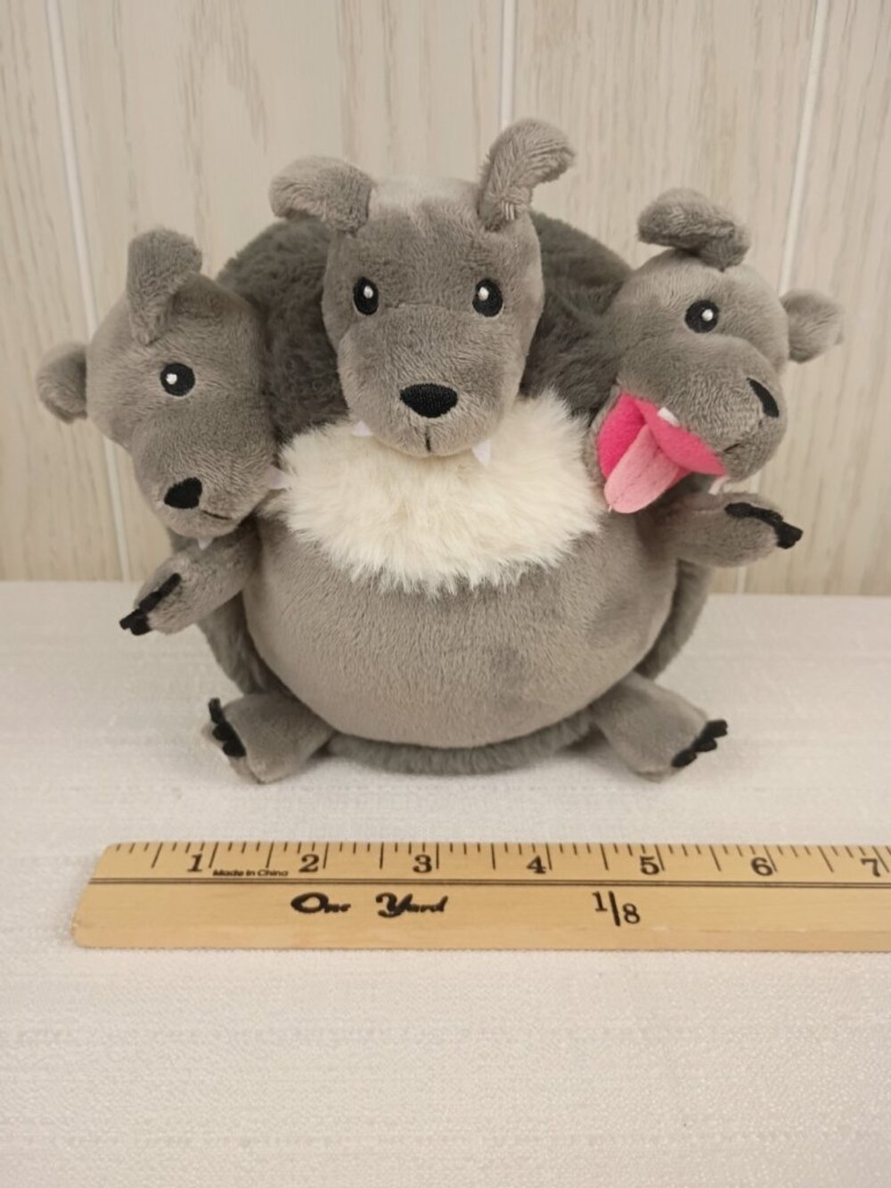 Genuine Squishable Mini Cerberus Plush Three Headed Dog Gray Stuffed Animal
